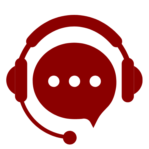 Dark red vector image. Head set over standard message bubble with ellipses.